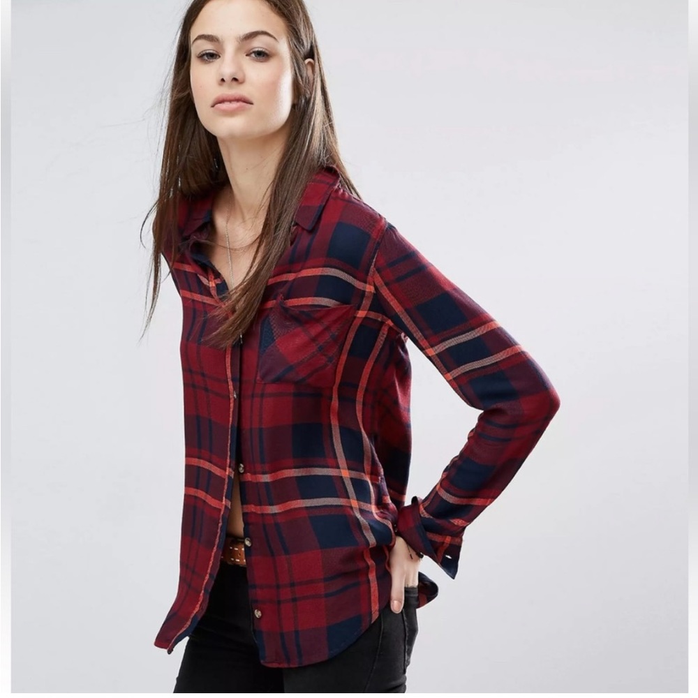 Abercrombie & Fitch navy plaid drapey button down shirt sz M NWT new blouse
